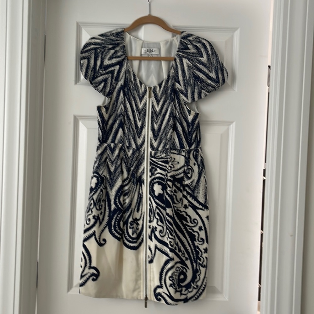 Blue and white dress with zipper